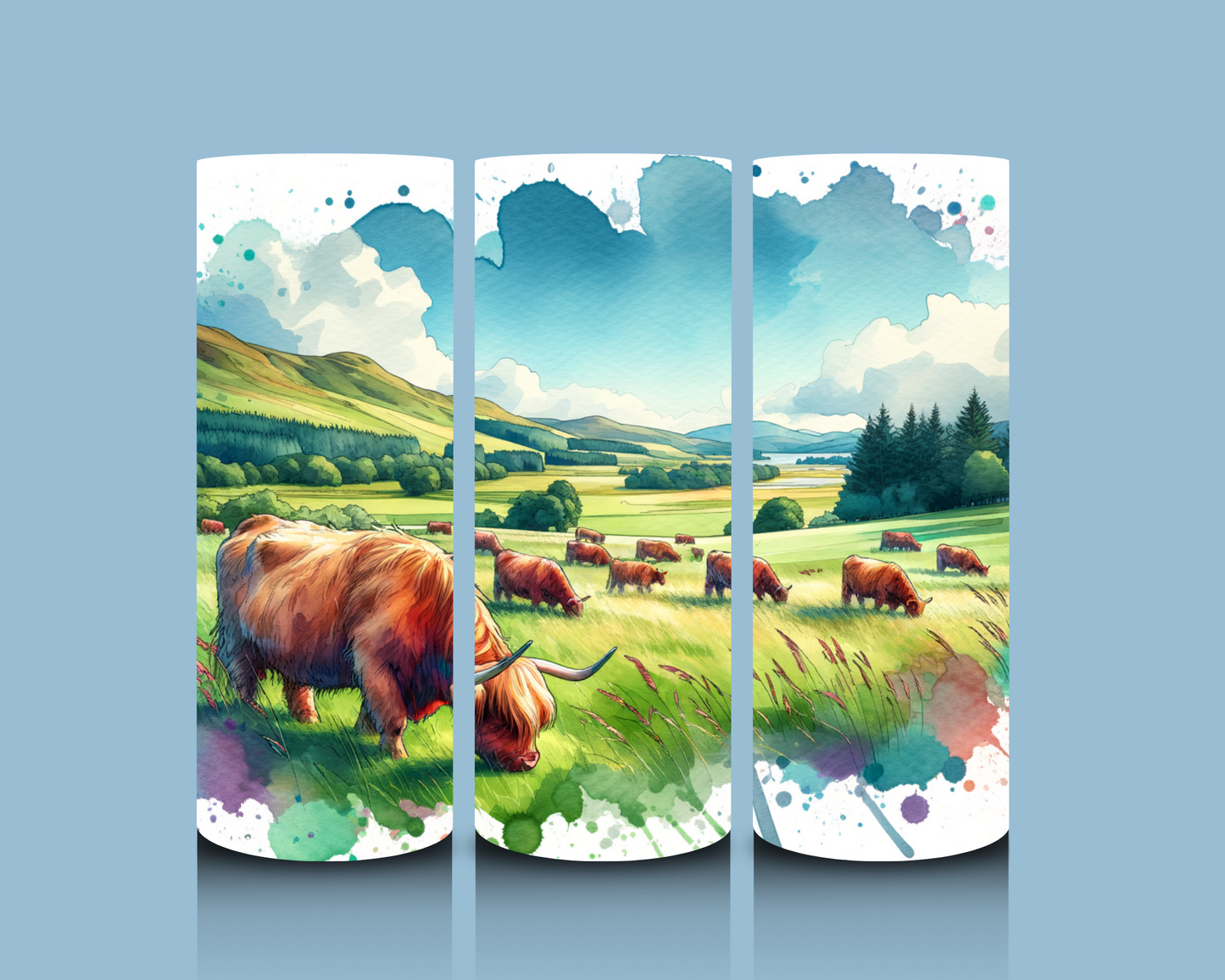 Watercolor Highland Cow Field